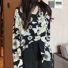 Flower Printed Long-sleeve Blouse As Shown In Figure - One Size