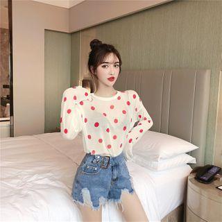 Dotted Knit Top / Ripped Denim Hot Pants