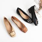 Square-toe Buckled Low-heel Pumps