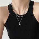 Square Pendant Layered Alloy Necklace 1 Pc - Silver - One Size