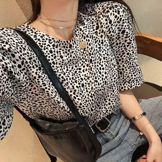 Leopard Print Short-sleeve T-shirt Leopard - Black & White - One Size