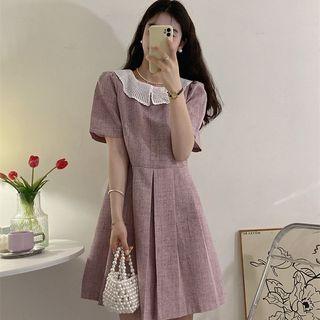 Two Tone Pleated A-line Dress Light Pink - One Size