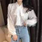 Feather-accent Tie-neck Blouse