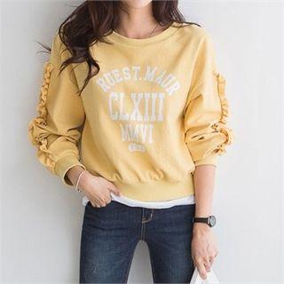 Frill-trim Letter-printed Sweatshirt