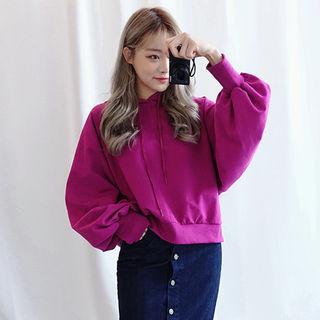Hood Balloon-sleeve Pullover