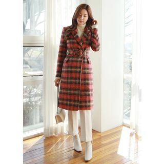 Belted Tartan-plaid Coat