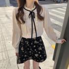 Long-sleeve Frill Trim Bow-neck Blouse