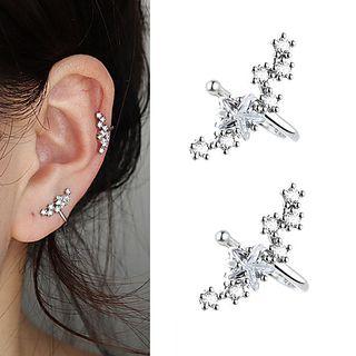 Rhinestone Flower Cuff Earring 1 Pair - Clip On Earring - As Shown In Figure - One Size