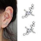 Rhinestone Flower Cuff Earring 1 Pair - Clip On Earring - As Shown In Figure - One Size