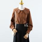 Long-sleeve Floral Embroidered Blouse / Midi A-line Skirt