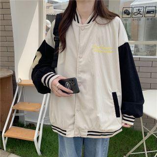 Long-sleeve Lettering Embroidered Bomber Jacket