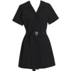 Short-sleeve Belted Single-breasted Blazer Dress