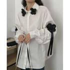 Flower Accent Blouse White - One Size
