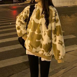 Milk Cow Pattern Oversize Fleece Sweatshirt As Shown In Figure - One Size