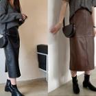 Slit-back Faux-leather Skirt