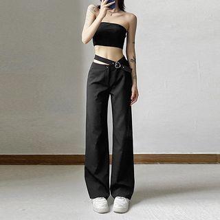Cutout Belted Straight Leg Pants