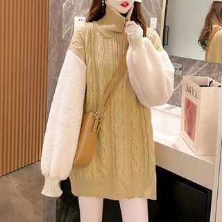 Turtleneck Half-zip Fleece Panel Sweater