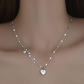 Heart Pendant Sterling Silver Choker Necklace - Silver - One Size