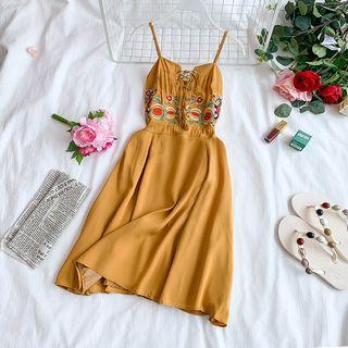 Embroidered Spaghetti-strap Sundress