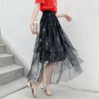 Mesh Glitter Midi A-line Skirt
