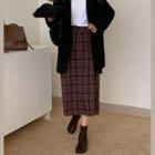 High-waist Plaid Shift Skirt Red - One Size