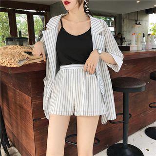 Set: Striped 3/4 Sleeve Blazer + Striped Shorts