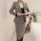 Set: Double Breasted Patterned Blazer + Fitted Skirt