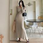 Long-sleeve V-neck Twist Maxi Mermaid Dress