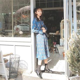 Tie-neck Floral-pattern Long Dress