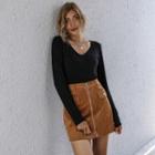 Ribbed Zip-up Mini A-line Skirt