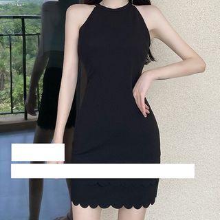Scallop Trim Halter-neck Mini Sheath Dress