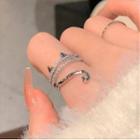 Cat Rhinestone Layered Ring Cat - Silver - One Size