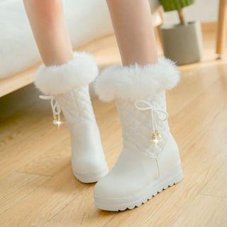 Platform Hidden-wedge Quilted Faux-fur Trim Mid-calf Boots