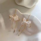 Faux Pearl Bow Drop Earring 1 Pair - 925 Silver Needle - Bow Earrings - Gold - One Size