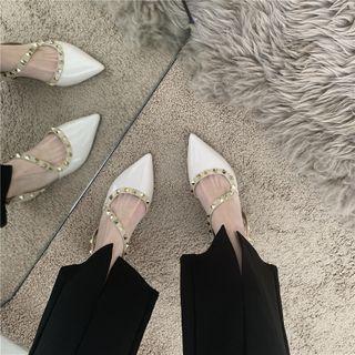 Block Heel Pointed Studded Slingback Mules