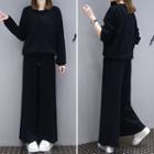 Set: Plain Pullover + Drawstring Wide Leg Pants