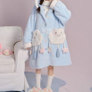 Cartoon Pocket Hooded Button Coat