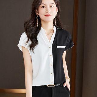 Cap-sleeve Two Tone Shirt