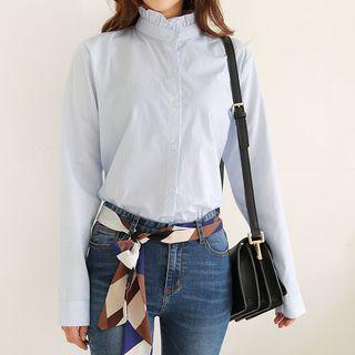Frill-collar Striped Cotton Blouse