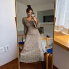 Puff-sleeve Shirred Floral Maxi Dress