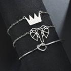 Set Of 3: Elephant Bracelet + Crown Bracelet + Knot Bangle As Shown In Figure - One Size