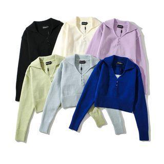 Long Sleeve V-neck Plain Crop Sweater