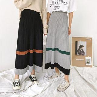 Contrast Trim Midi A-line Knit Skirt