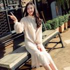 Balloon-sleeve Mock-neck Lace Dress
