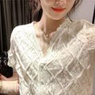 Lace Short-sleeve Blouse / Button-up Vest