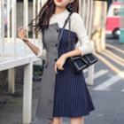 Set: Ruffle Trim Knit Top + Strappy A-line Dress