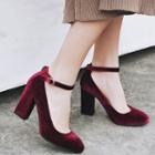 Ankle-strap Velvet Pumps