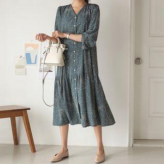 V-neck Dotted Shirtdress With Sash