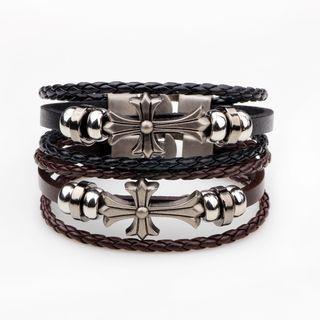 Cross Braid Genuine-leather Layered Bracelet