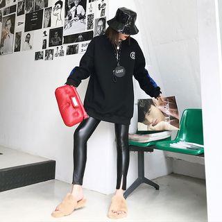Faux Leather Slit-front Leggings
